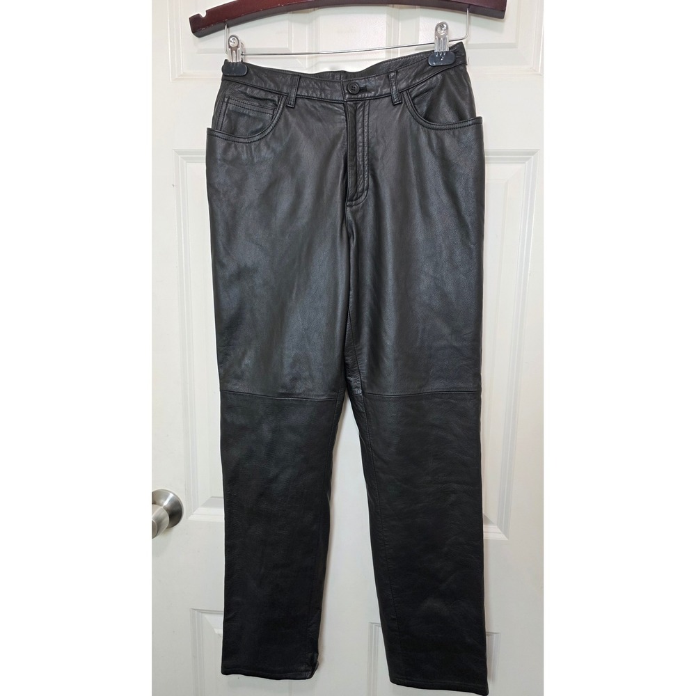 Jones New York Sport Petite Black Leather Pants Womens 4P Straight Leg High Rise